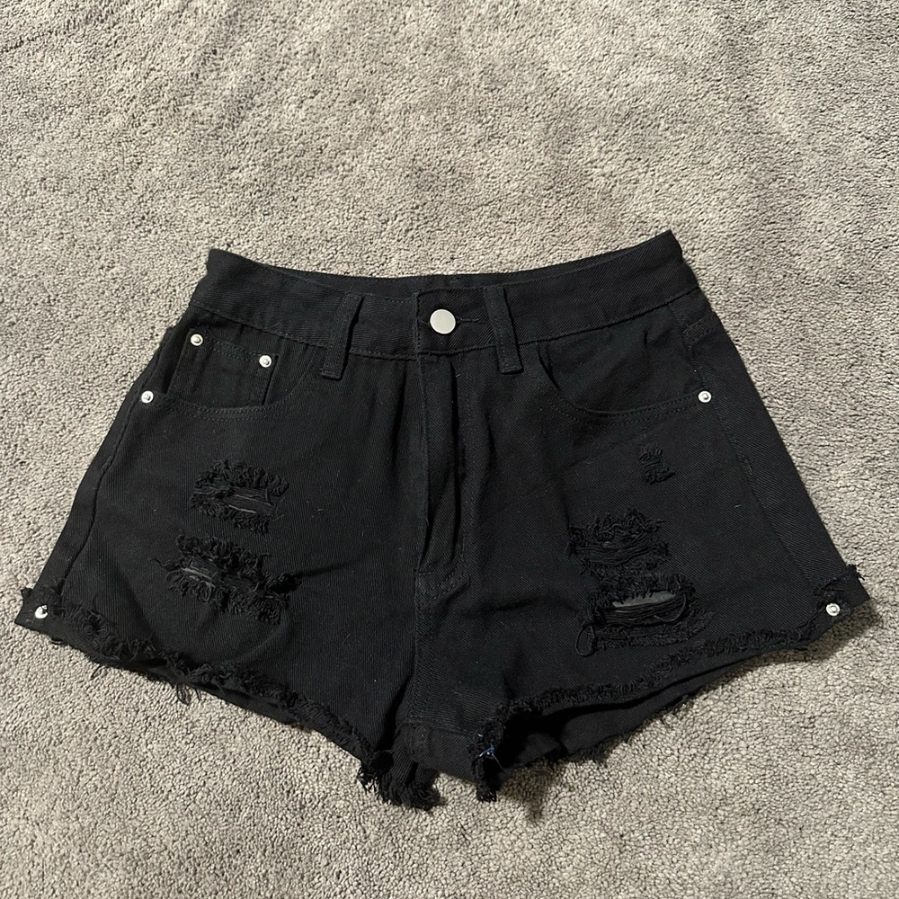 Black denim shorts